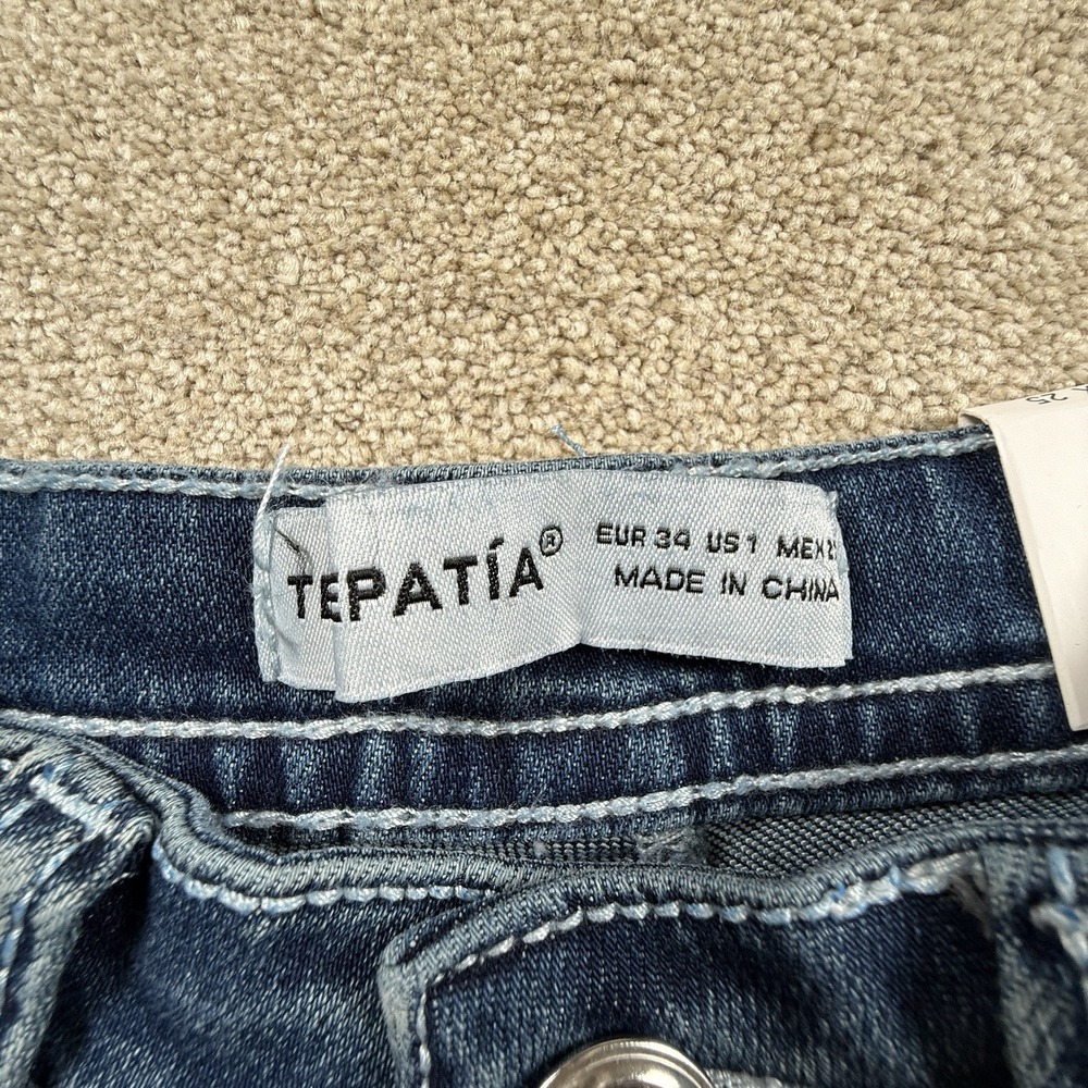 Telepatia Juniors 1/25 Mid Rise Wide Leg Jeans Rhinestone Embroider Pockets - Picture 6 of 10